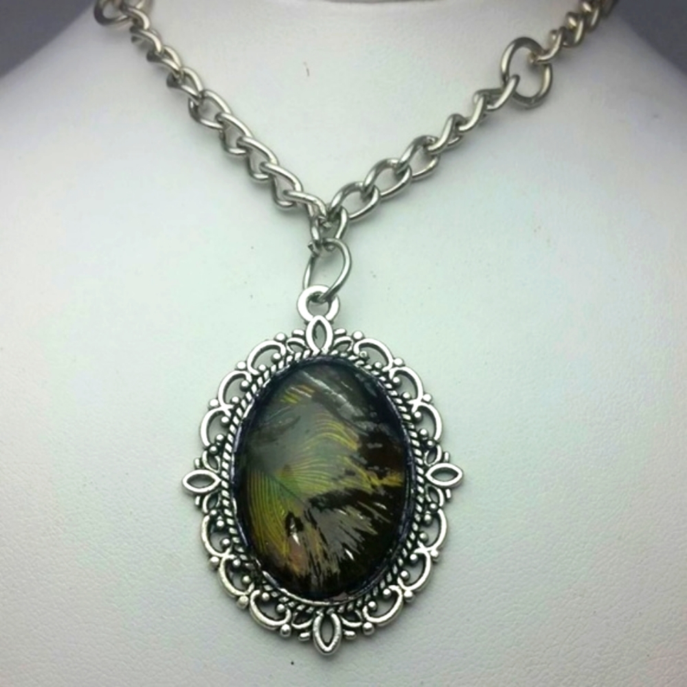 BOGO SALE Peacock Feathers Silver Necklace